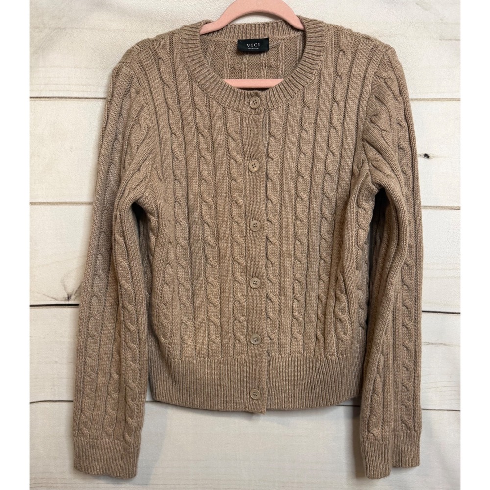 Vici Tan Cable Knit Cardigan